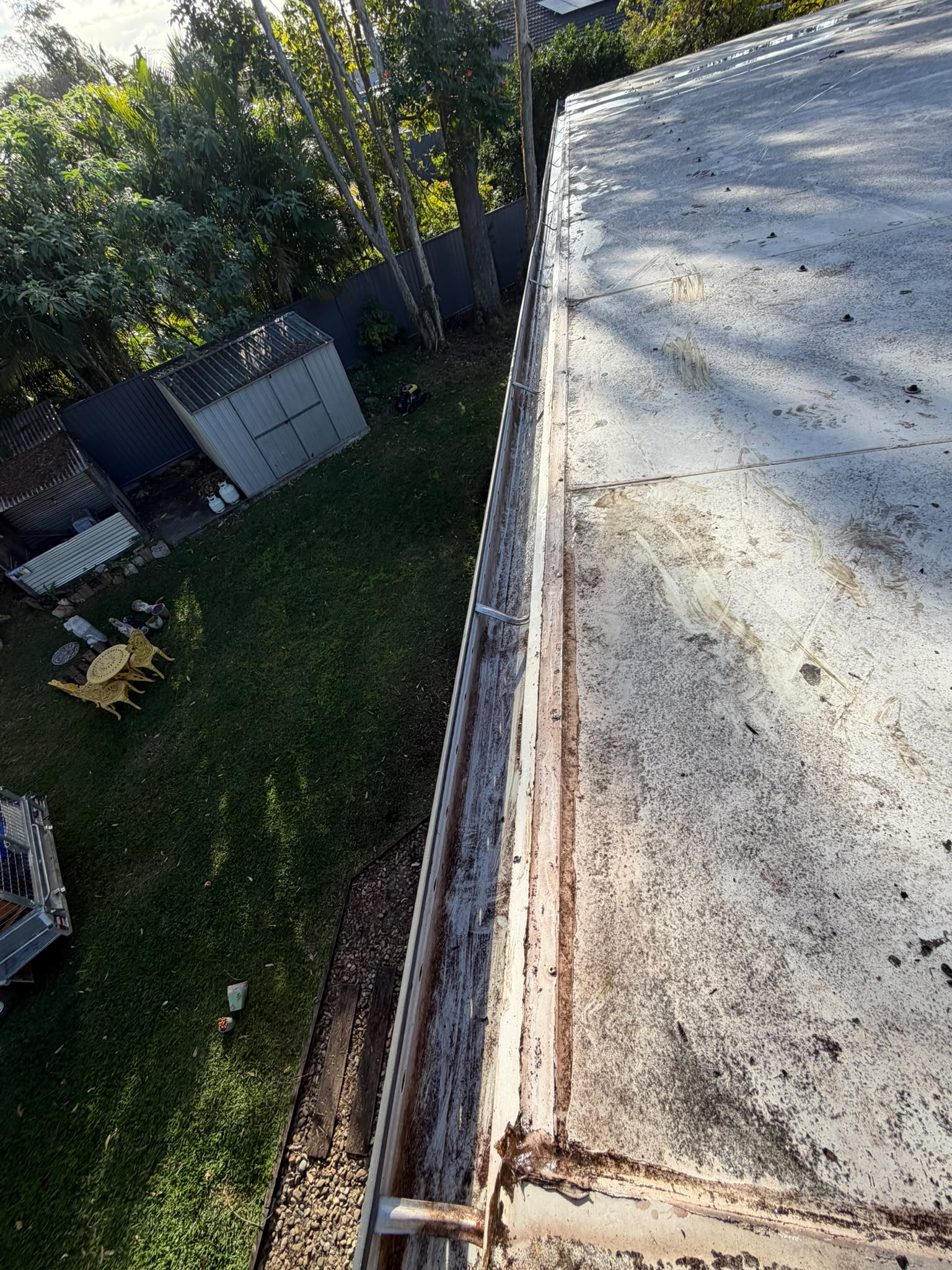 After gutter cleaning - Blocked gutter line cleared on a Brisbane home