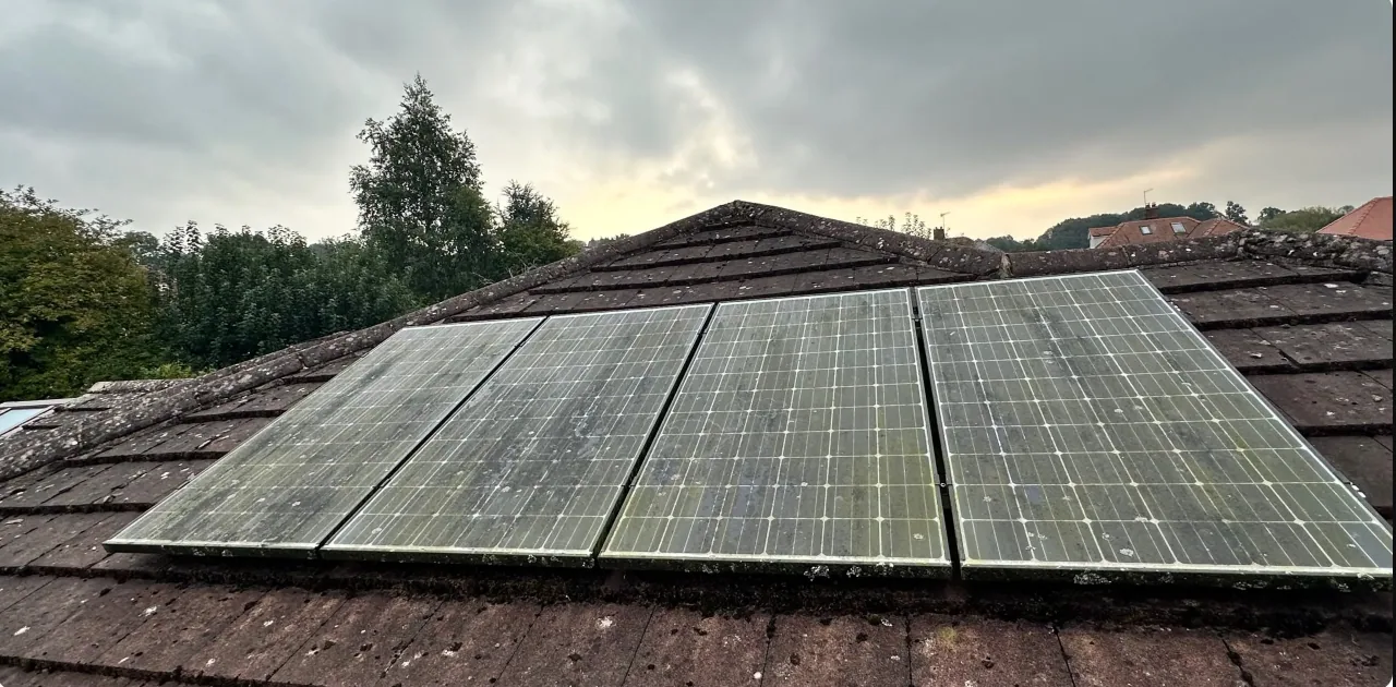 Before solar panels - Solar panel wash using soft brush and purified water